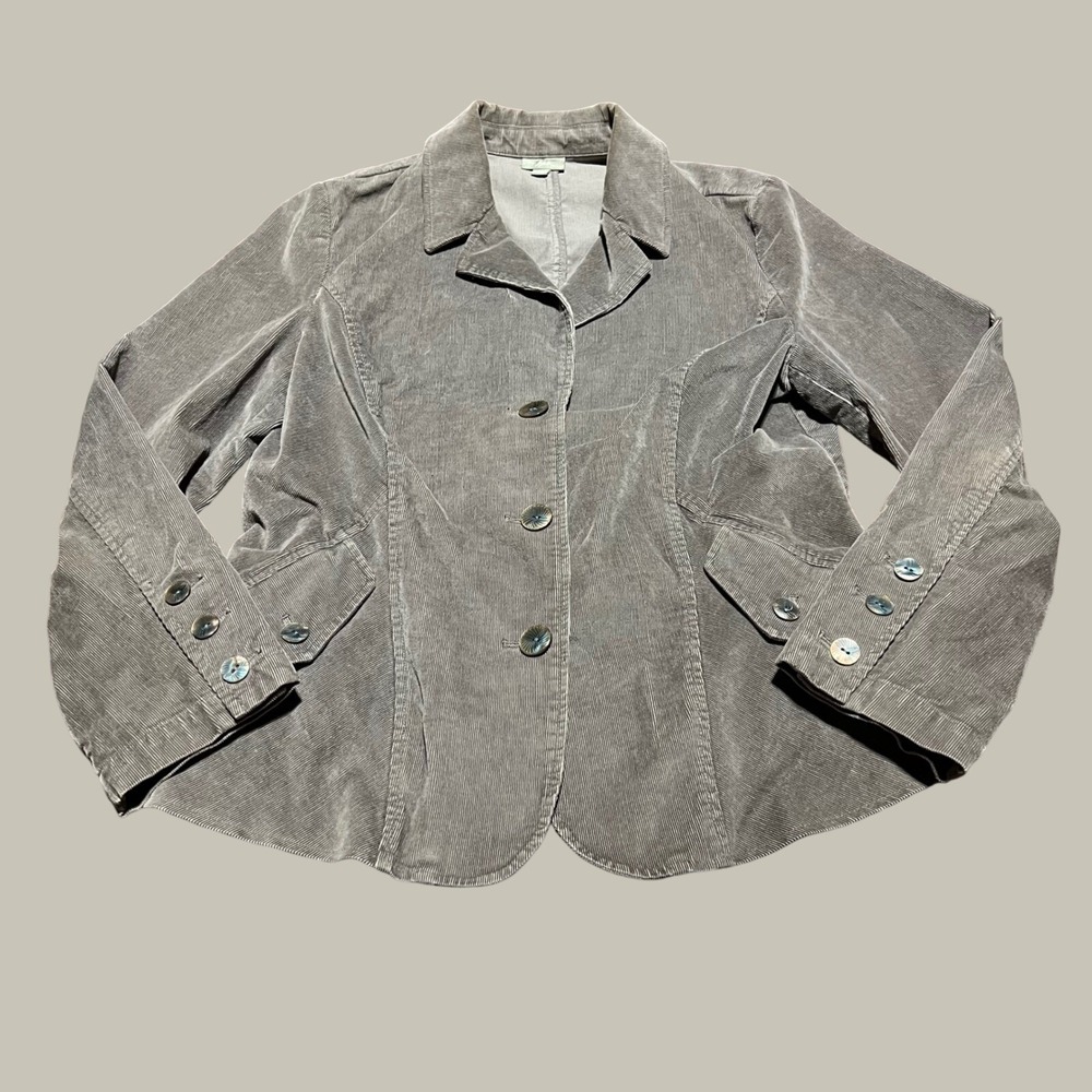 J. Jill Gray Corduroy Blazer Jacket Women Medium Stretch Cotton Button Front